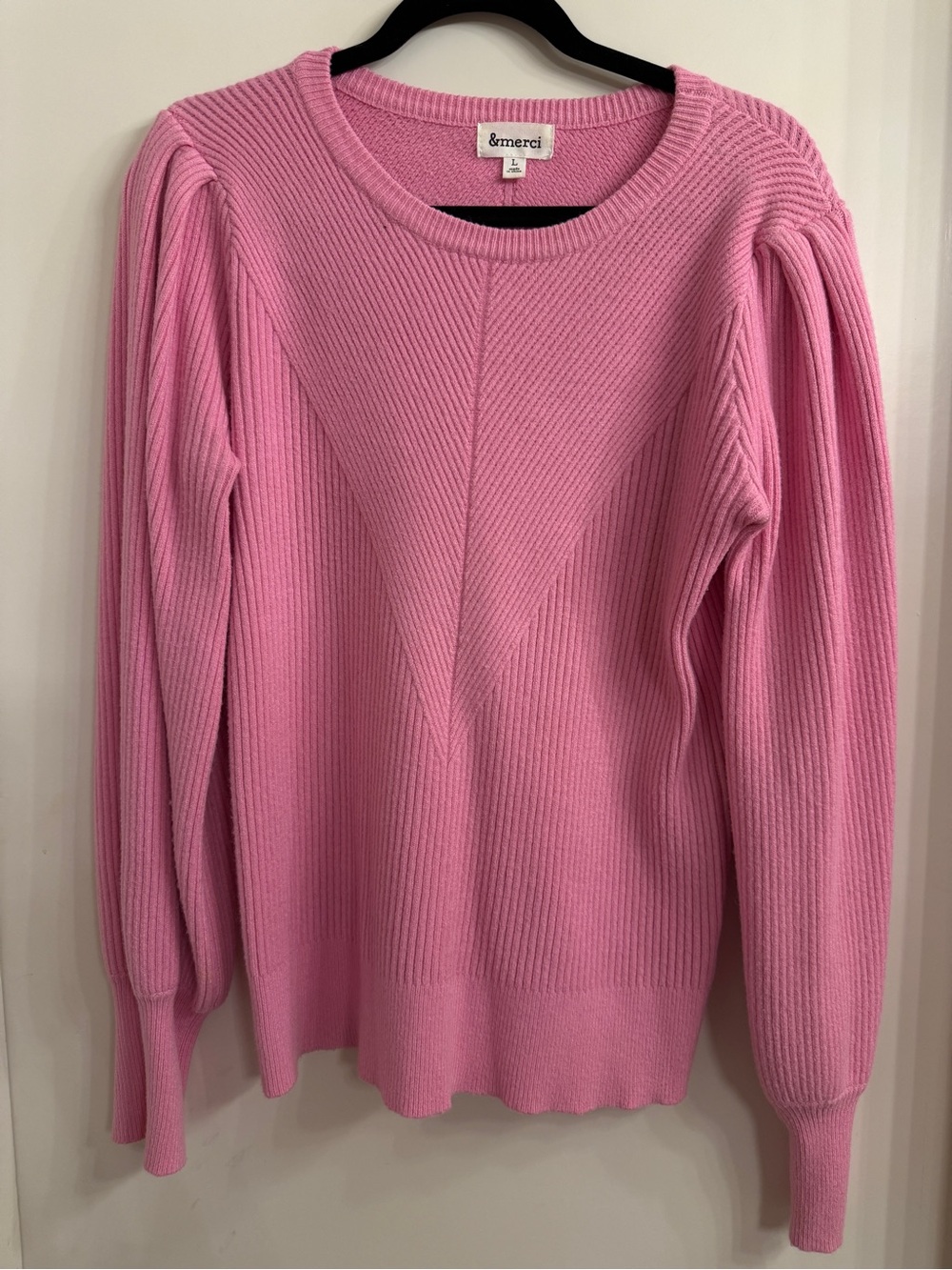 Vici Bubble Gum Pink Ribbed Crewneck Sweater. Large